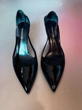 Tamara Mellon Black Patent Pointed Slingback Pumps 37.5
